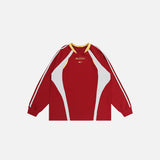 Front view of the red Vintage Breeze Sport T-shirt in a gray background