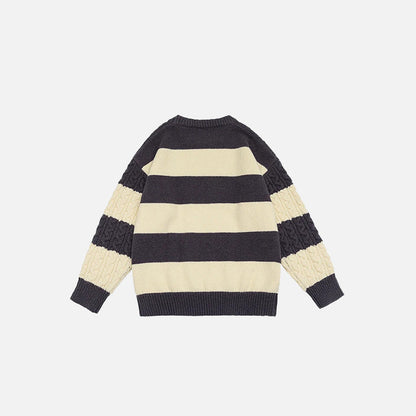Back view of the khaki Classic Cable Knit Sweatshirt in a gray background