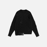 Lazy Style Crochet Ripped Crewneck Sweater