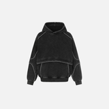 Washed Distressed Front Pocket Spliced Hoodie