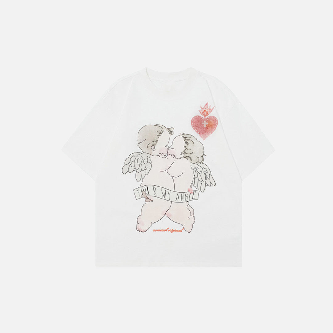 Angel Print Loose Short T-Shirt