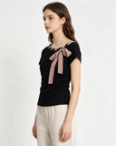Bow Detail Fitted Short Sleeve Top