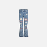 Blue Distressed Flared Denim Jeans