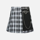 Plaid Heart Buckle Chain Irregular Skirt