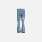 Blue Distressed Flared Denim Jeans