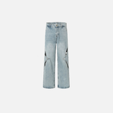Blue Ripped Loose Straight Denim Jeans