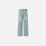 Blue Ripped Loose Straight Denim Jeans