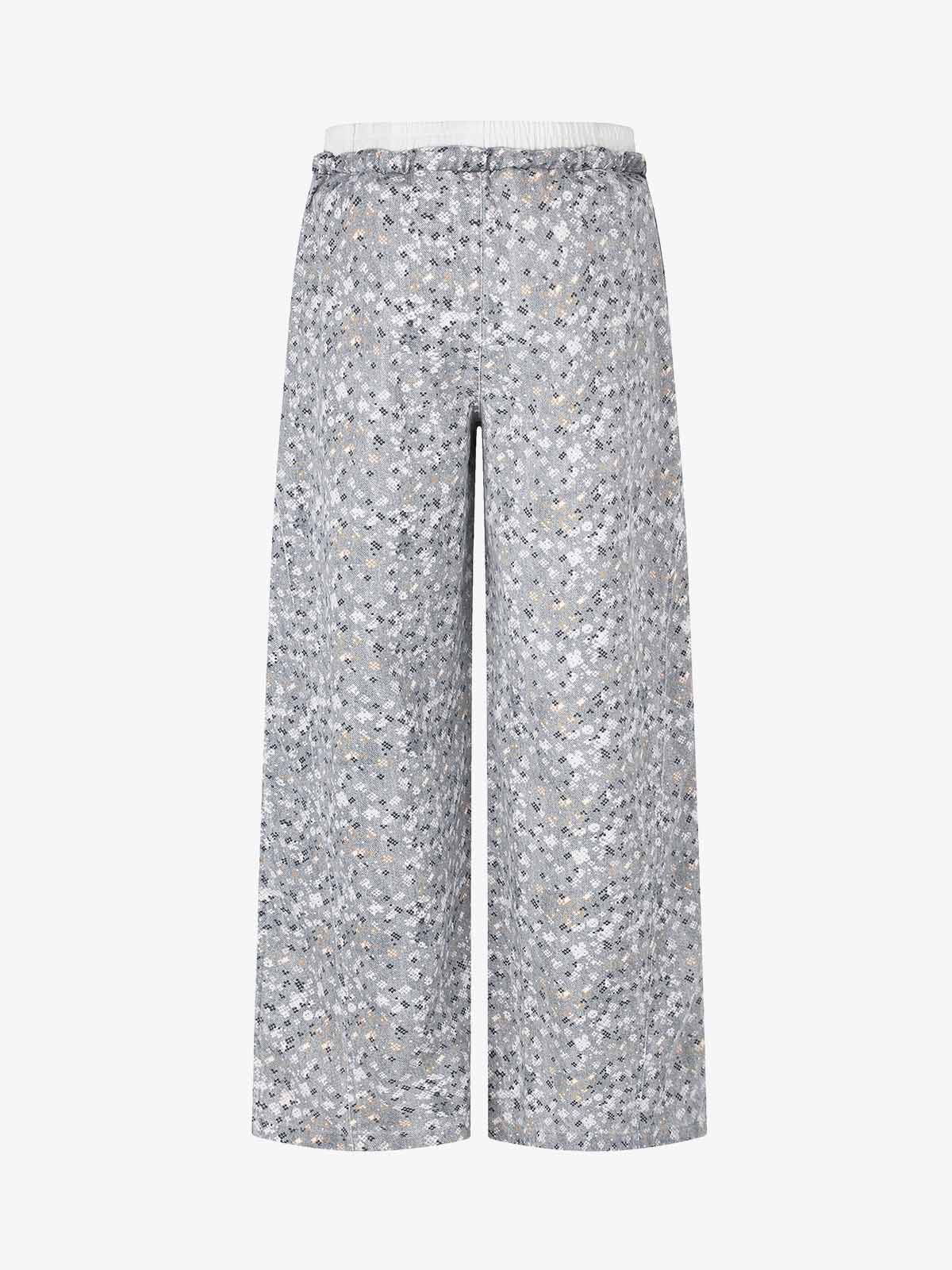 Floral Graphic Drawstring Wide-Leg Pants; Gray / S, Gray / M, Gray / L, Gray / XL