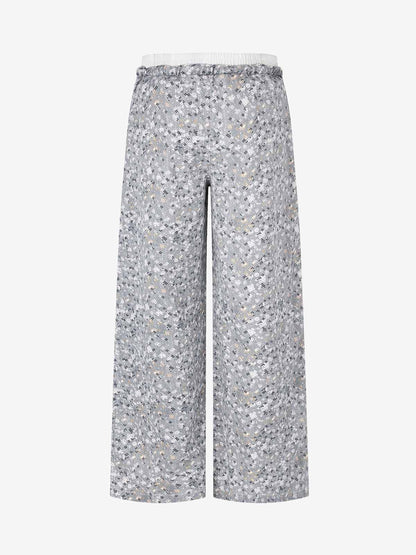 Floral Graphic Drawstring Wide-Leg Pants; Gray / S, Gray / M, Gray / L, Gray / XL
