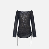 Black Gothic Off-shoulder Long Sleeved Top