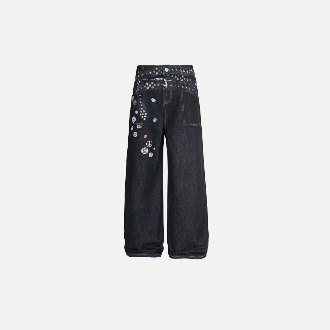 Vintage Graphic Baggy Blue Jeans