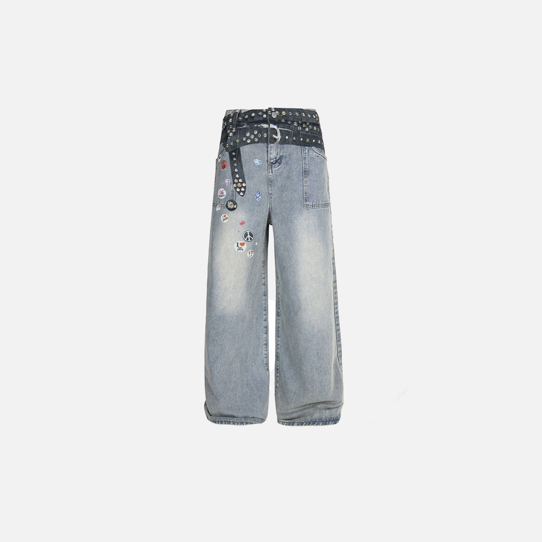 Vintage Graphic Baggy Blue Jeans