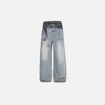 Vintage Graphic Baggy Blue Jeans