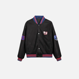 Retro Round Neck Pilot PU Leather Varsity Jacket