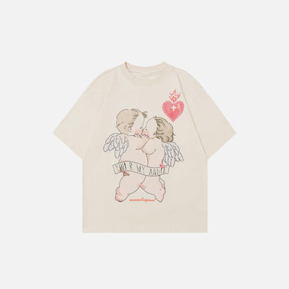 Angel Print Loose Short T-Shirt