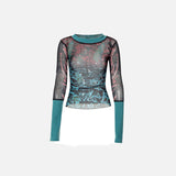 Sheer Mesh Knit Long Sleeve Top