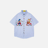 Cool Cartoon Embroidered Plaid Short-Sleeved Shirt