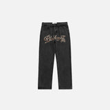 Letter Embroidery Distressed Denim Pants
