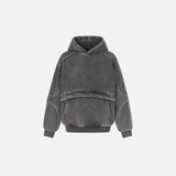 Washed Distressed Front Pocket Spliced Hoodie