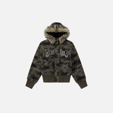 Camouflage Lined Cashmere Faux Furr Hooded Jacket