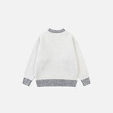 Back view of the white Cat's Cozy Club Sweater in a gray background