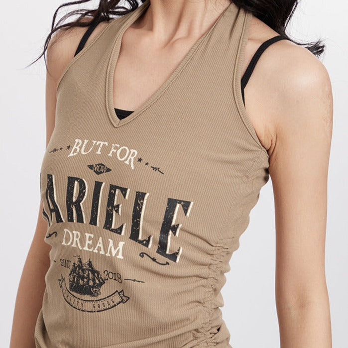 Vintage Halter Drawstring Tank Top