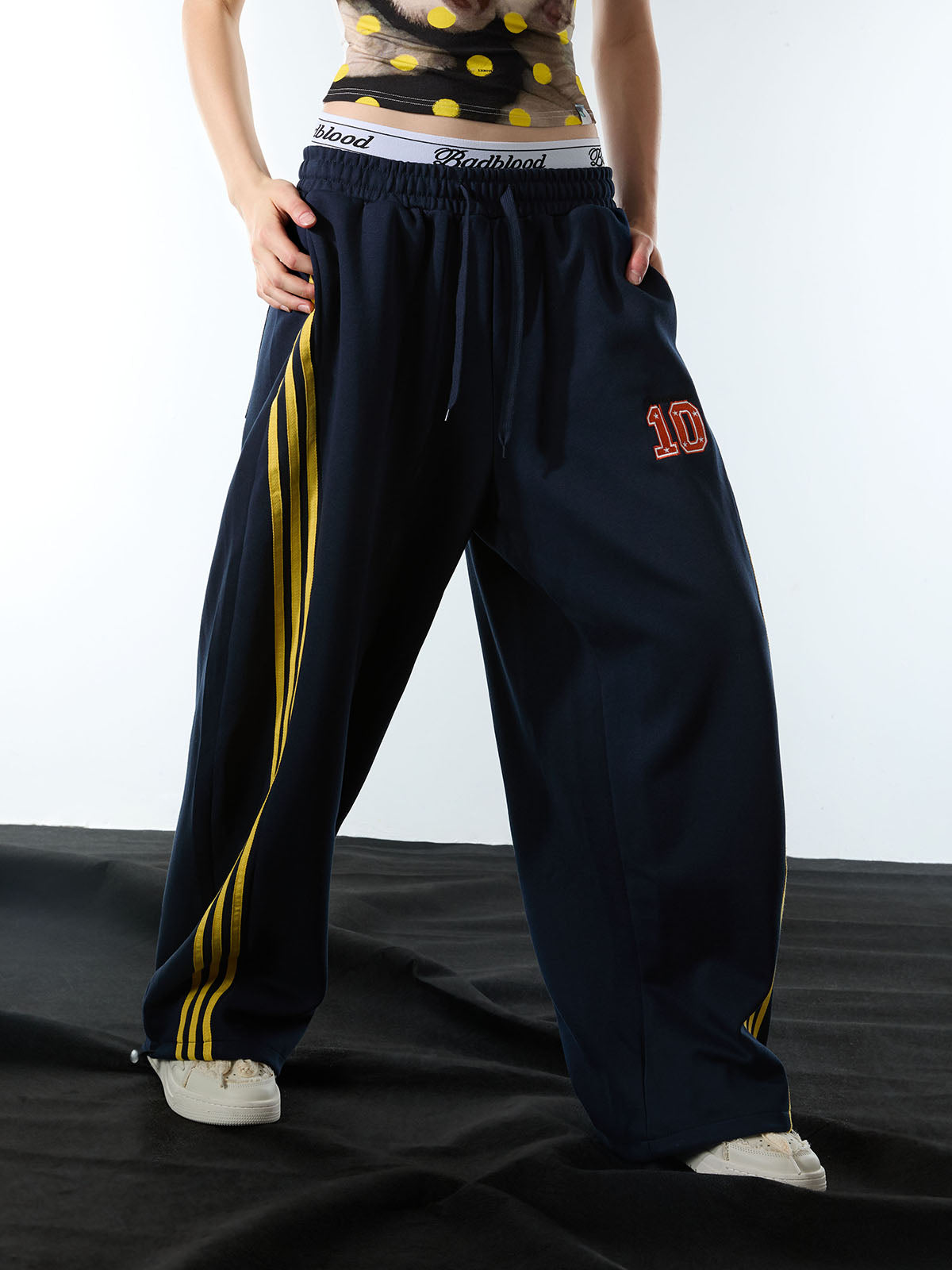 Fleece Vintage Side Stripe Drape Paratrooper Machete Wide Leg Pants - 2488; Dark Blue / S, Dark Blue / M, Dark Blue / L, Dark Blue / XL, Dark Blue / 2XL, Dark Blue / 3XL
