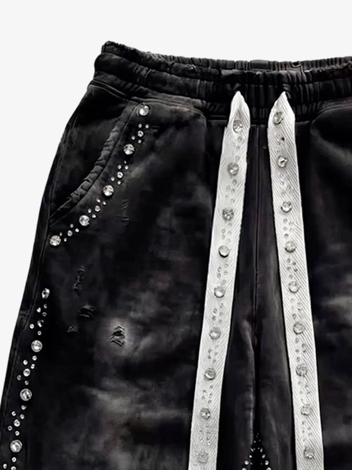 Distressed Rhinestone Sweatpants; Black / S, Black / M, Black / L, Black / XL, Black / 2XL
