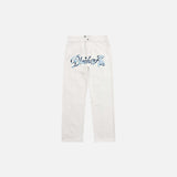 Letter Embroidery Distressed Denim Pants