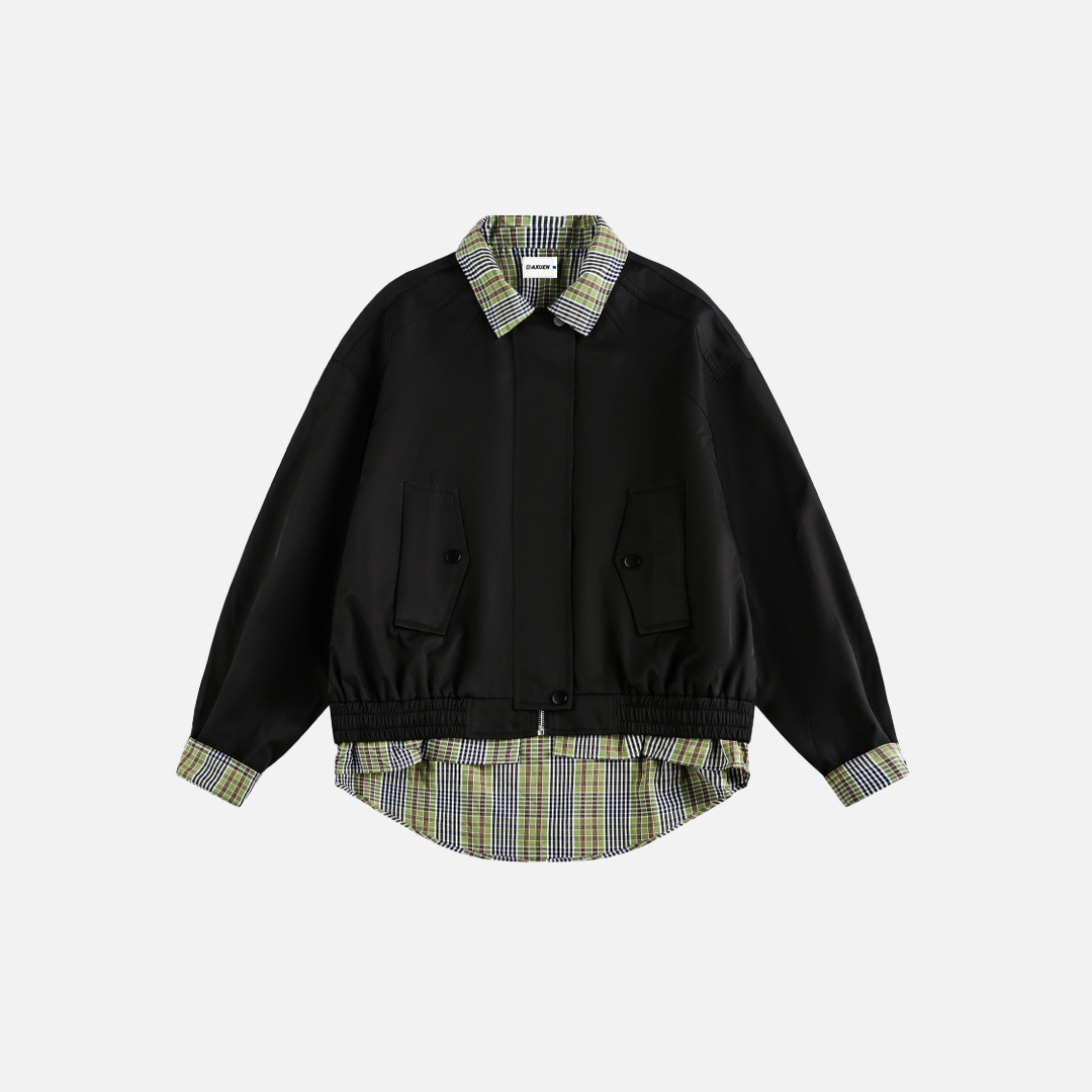 Casual Plaid Patchwork Shirt Fake Collar Jacket