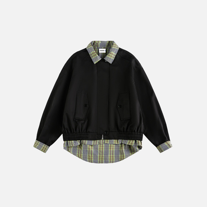Casual Plaid Patchwork Shirt Fake Collar Jacket