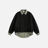 Casual Plaid Patchwork Shirt Fake Collar Jacket