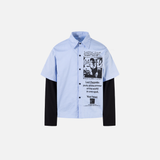 Vertical Stripe Fake Two Piece Long Sleeved Shirt