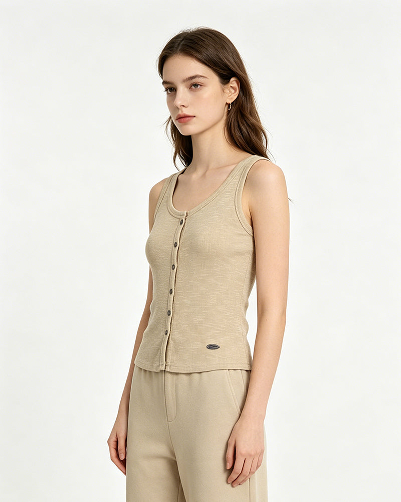 Essential Ribbed Button Tank Top