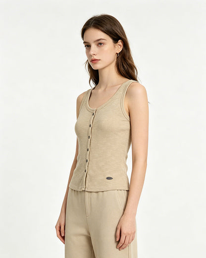 Essential Ribbed Button Tank Top