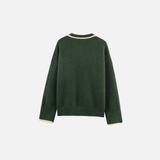 Contrast Color Round Neck Long Sleeve Knit Cardigan