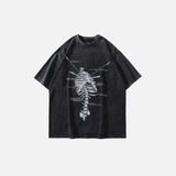 Warm Skeleton Print Washed Oversized Gothic T-Shirt
