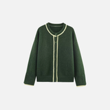 Contrast Color Round Neck Long Sleeve Knit Cardigan