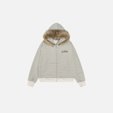 Cozy Striped Fleece Faux Fur Hooded Sweatshirt
