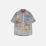 Retro Breathable Button-Up Washed Denim Shirt