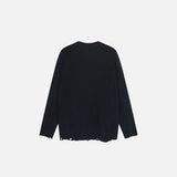 Back view of the black Distressed Number 9 Sweater in gray background