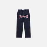 Letter Embroidery Distressed Denim Pants