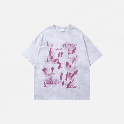 Front view of the white Graphic Printed Grunge T-Shirt in a gray background