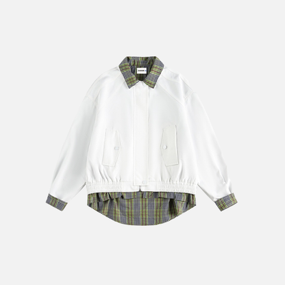 Casual Plaid Patchwork Shirt Fake Collar Jacket