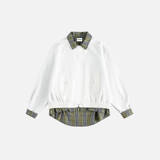 Casual Plaid Patchwork Shirt Fake Collar Jacket