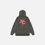 Back view of the grey World Tour Icon Hoodie in a gray background