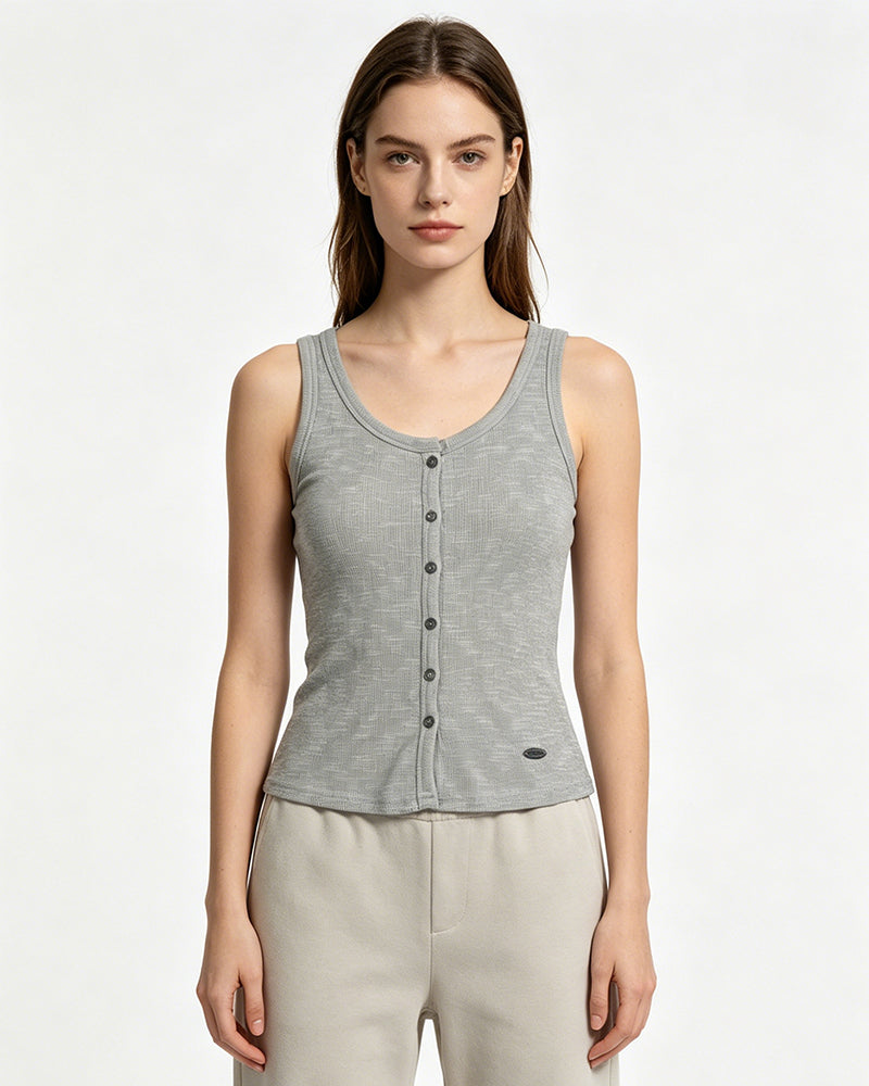 Essential Ribbed Button Tank Top