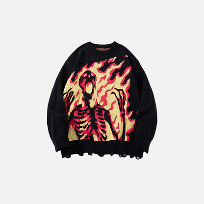Trendy Skulls Graphic Oversized Knit Sweater
