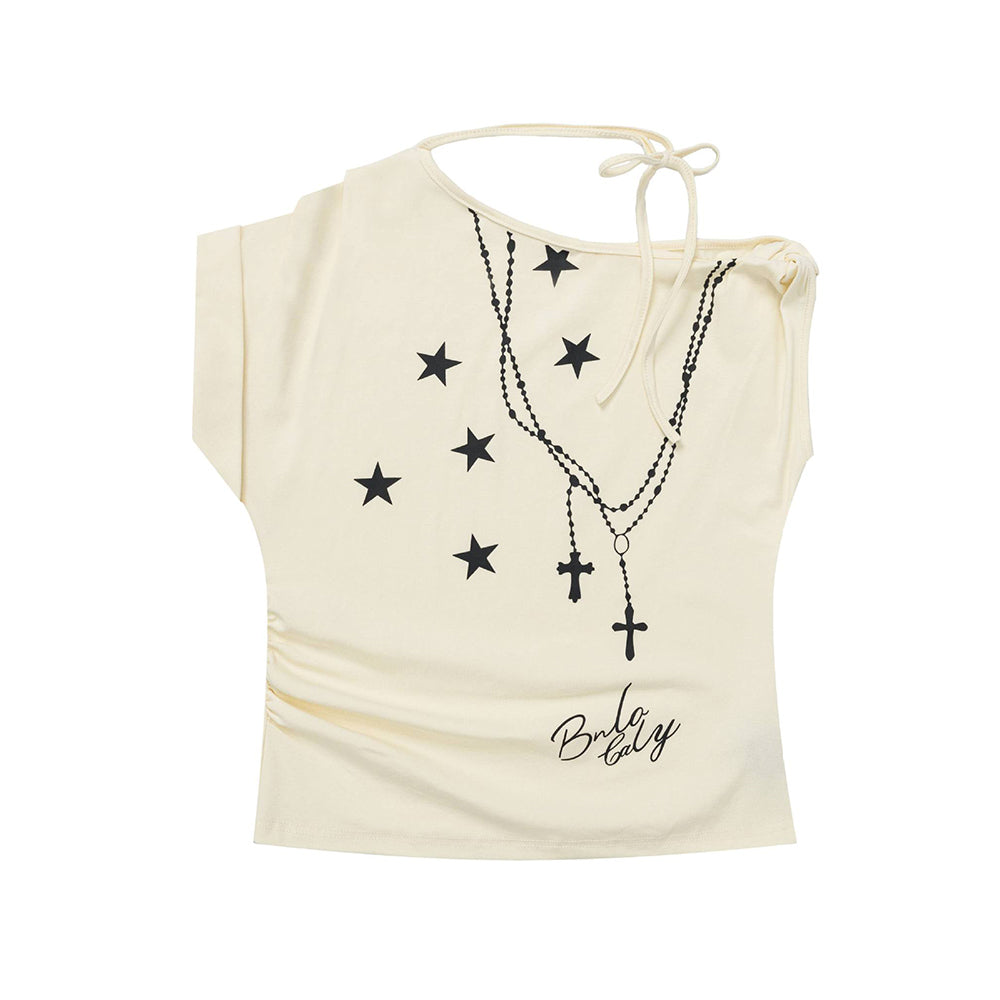 Vintage Graphic Tie-Neck Crop Top