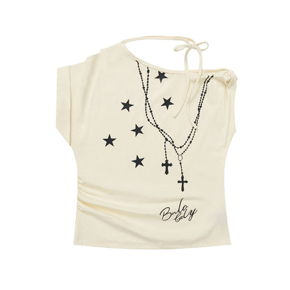 Vintage Graphic Tie-Neck Crop Top